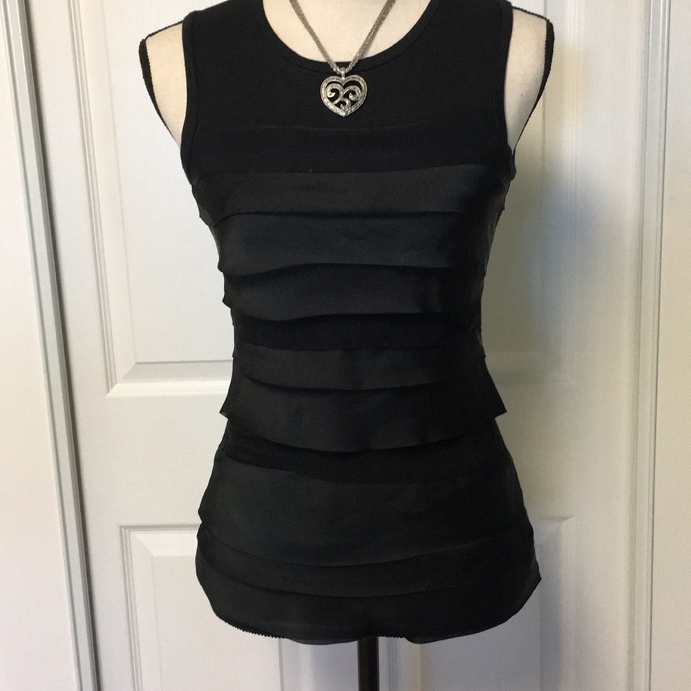 Beautiful Ann Taylor black tank with satin layers